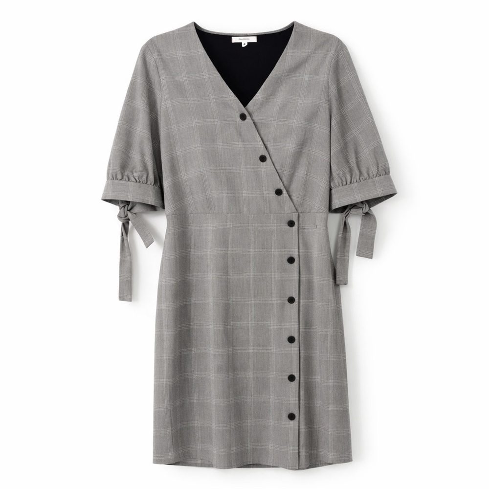 Pleione Gray Plaid Wrap Dress XS - Picture 2 of 10